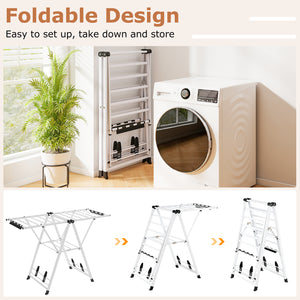 Clothes Drying Rack with Height Adjustable Wings-White
