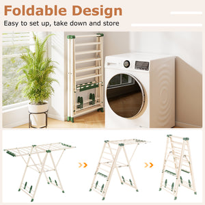 Clothes Drying Rack with Height Adjustable Wings-Beige