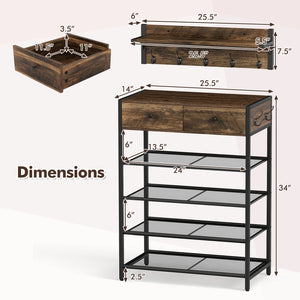 Coat Rack Shoe Stand Set 5-Tier Shoe Rack with Wall-Mounted Coat Hanger-Brown