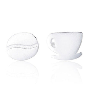 Coffee Cup & Bean Earrings in Rose Gold or Silver