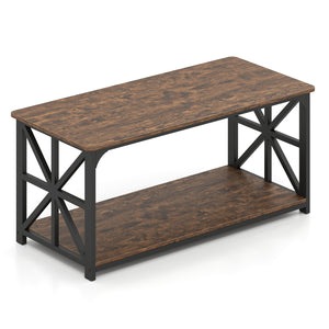 Coffee Table 2-Tier Center Table with Storage Shelf-Rustic Brown