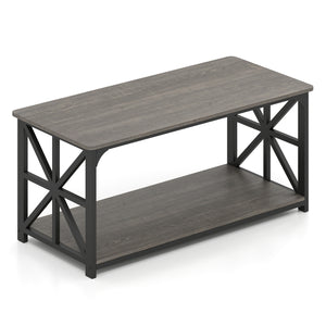 Coffee Table 2-Tier Center Table with Storage Shelf-Oak