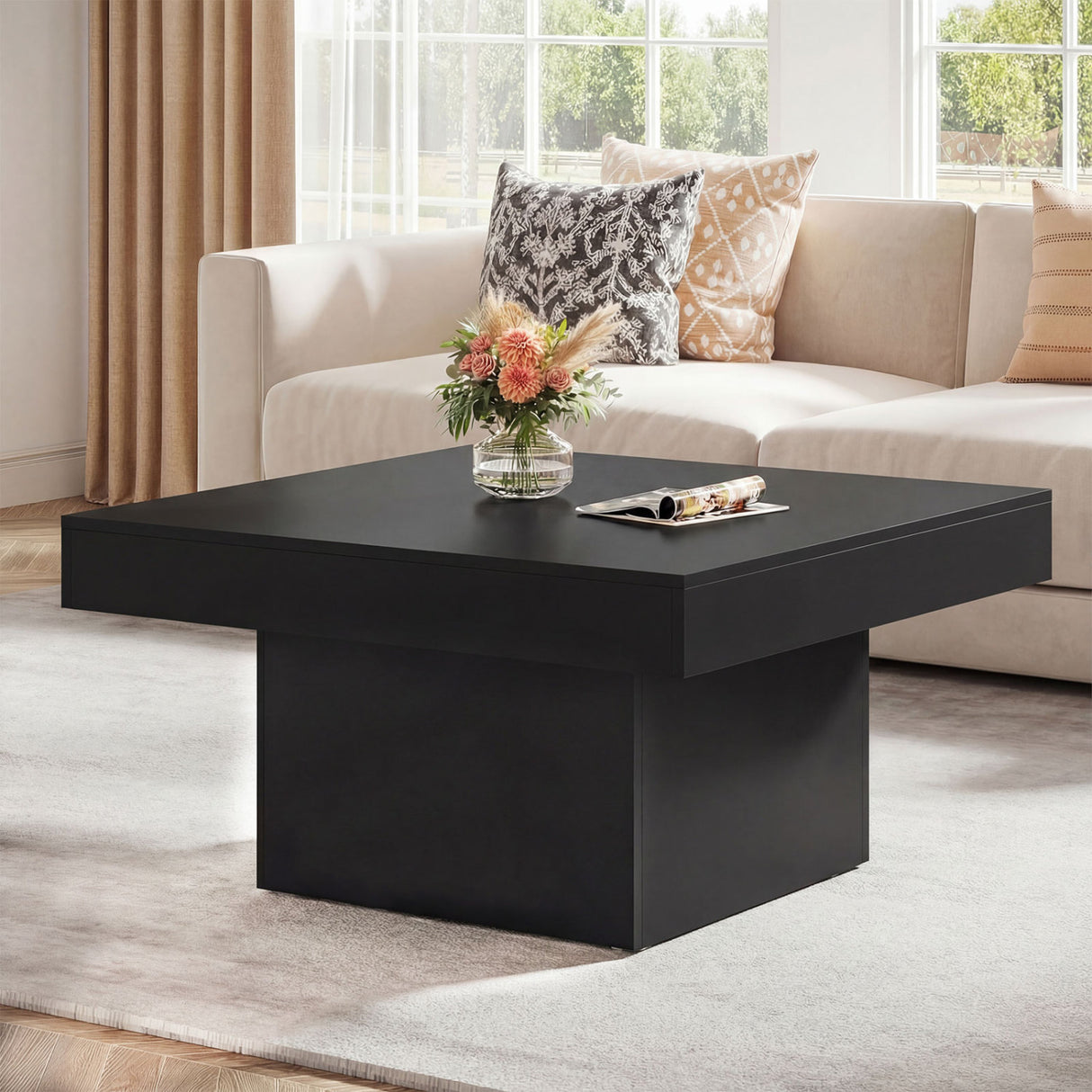 Coffee Table Accent Table with LED Lights and Dynamic Modes-Black