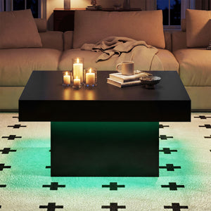 Coffee Table Accent Table with LED Lights and Dynamic Modes-Black