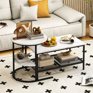 Coffee Table Set of 2 2-Tier Rectangle Coffee Table and Side End Table with Storage Shelves-White