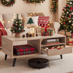 Coffee Table with Storage Rustic Rectangle Center Table-Natural