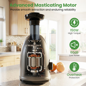 Cold Press Juicer Machine with 95% High Yield and 2-Speed Modes-Sliver