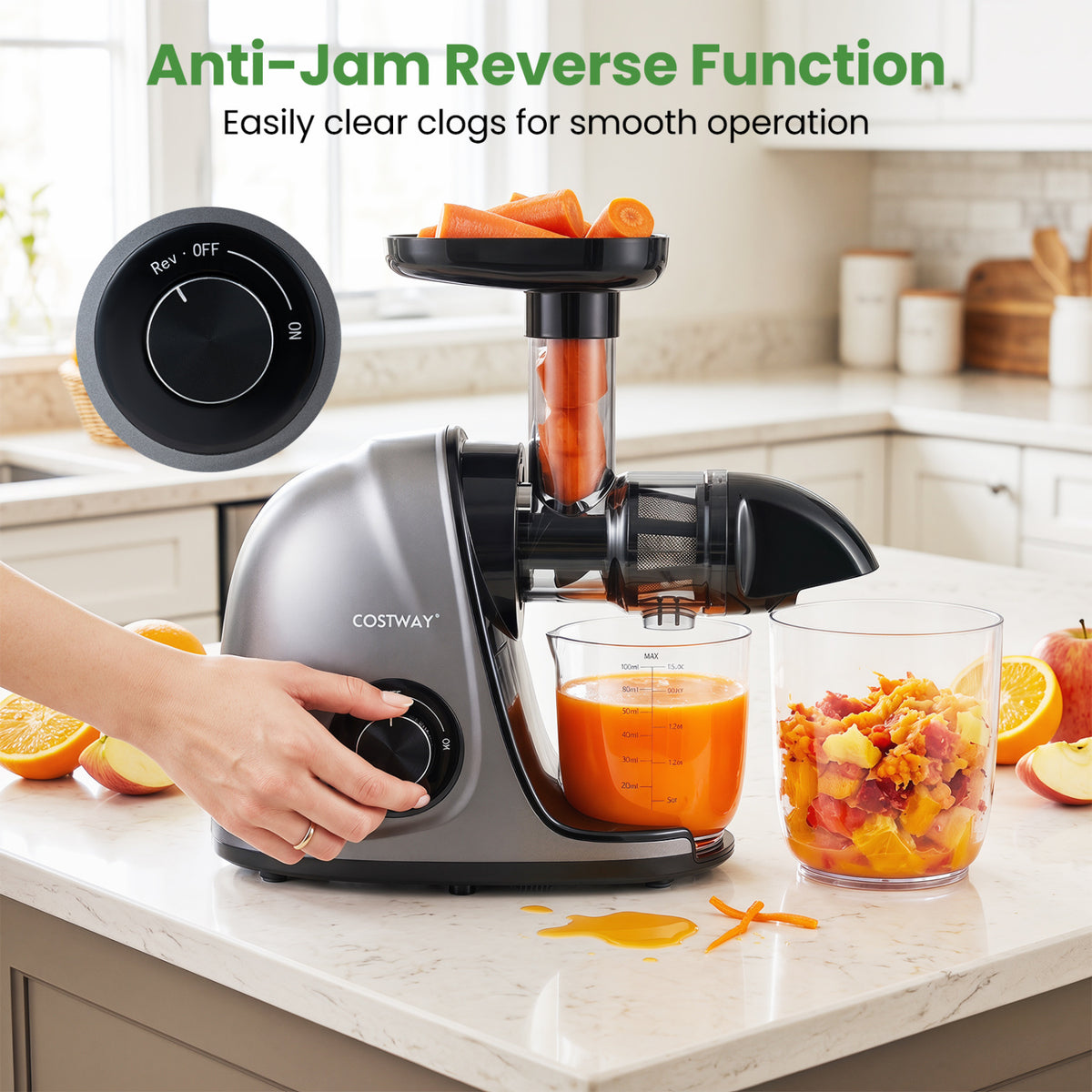 Cold Press Juicer Machine with 95% High Yield and 2-Speed Modes-Sliver