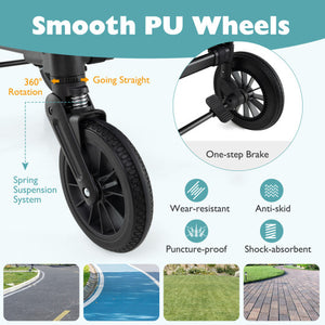 2 Seater Push Pull Collapsible Kids Wagon Stroller with Adjustable Handlebars-Gray