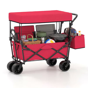 Collapsible Wagon with Removable Canopy and Detachable Storage Bag-Red