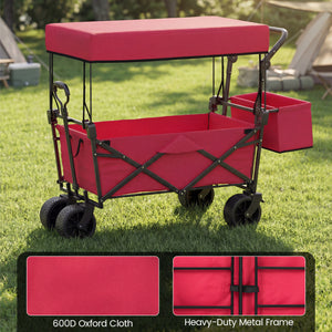 Collapsible Wagon with Removable Canopy and Detachable Storage Bag-Red