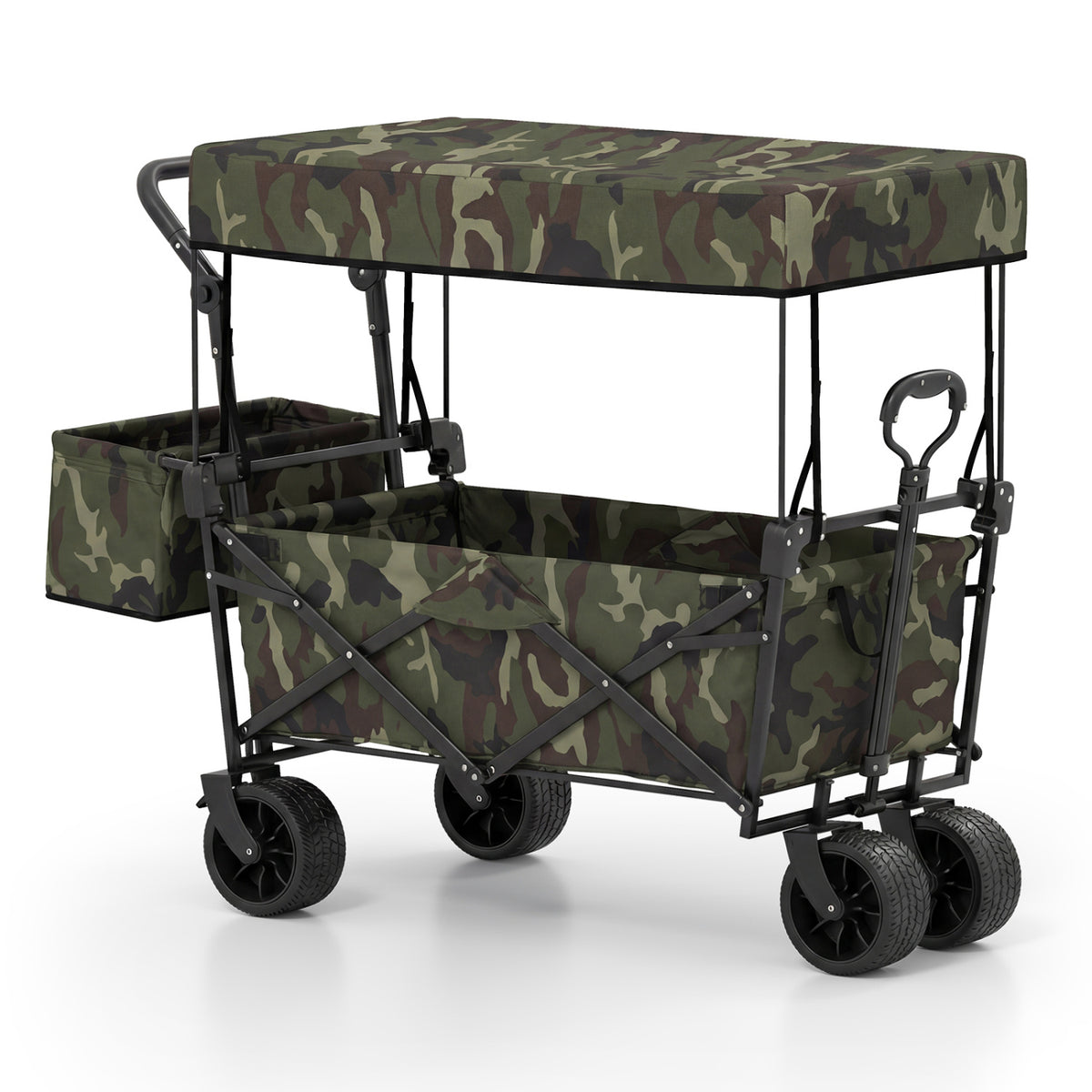 Collapsible Wagon with Removable Canopy and Detachable Storage Bag-Green