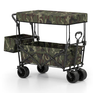 Collapsible Wagon with Removable Canopy and Detachable Storage Bag-Green