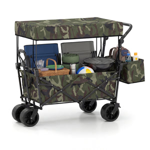 Collapsible Wagon with Removable Canopy and Detachable Storage Bag-Green