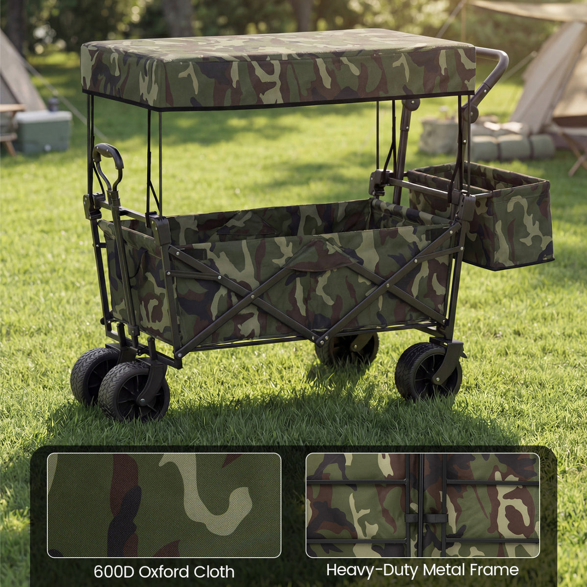Collapsible Wagon with Removable Canopy and Detachable Storage Bag-Green