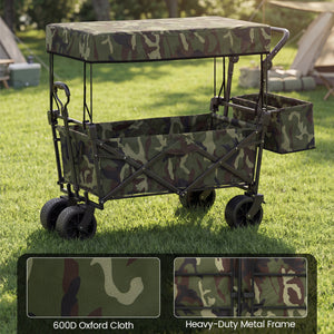 Collapsible Wagon with Removable Canopy and Detachable Storage Bag-Green