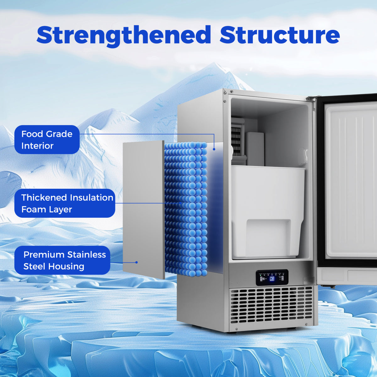 Commercial Ice Maker with 25 lbs Storage Capacity for Home Bar Cafe