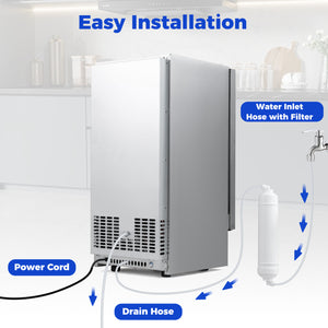 Commercial Ice Maker with 25 lbs Storage Capacity for Home Bar Cafe