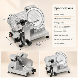 Commercial Meat Slicer with 10" Carbon Steel Blade and 0-0.47" Adjustable Thickness for Frozen Meat Cheese-Silver