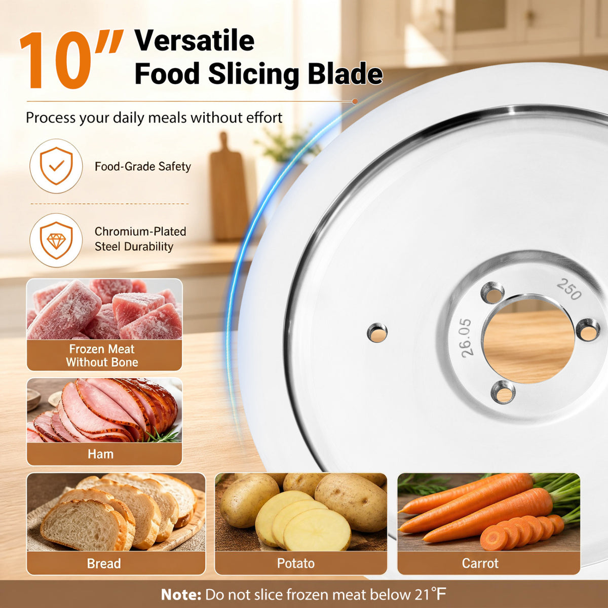 Commercial Meat Slicer with 10" Carbon Steel Blade and 0-0.47" Adjustable Thickness for Frozen Meat Cheese-Silver