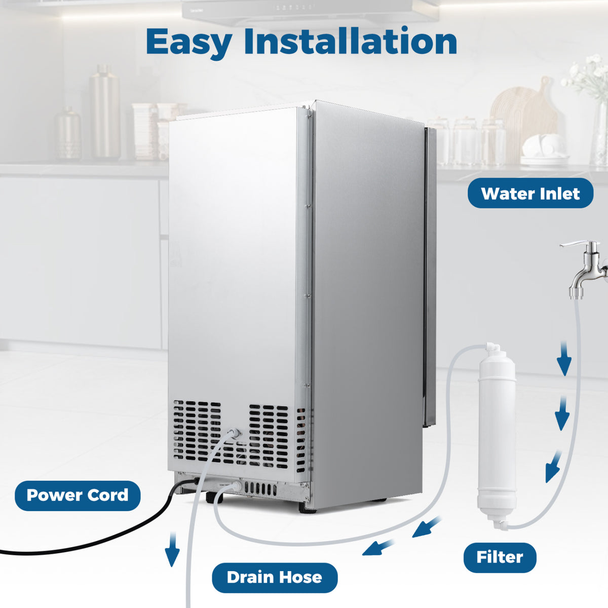 Commercial Under Counter Ice Maker 90 lbs/Day 15 Inch W Built-in