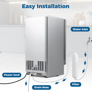 Commercial Under Counter Ice Maker 90 lbs/Day 15 Inch W Built-in