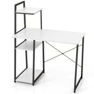 Compact Computer Desk Workstation with 4 Tier Shelves for Home and Office-White