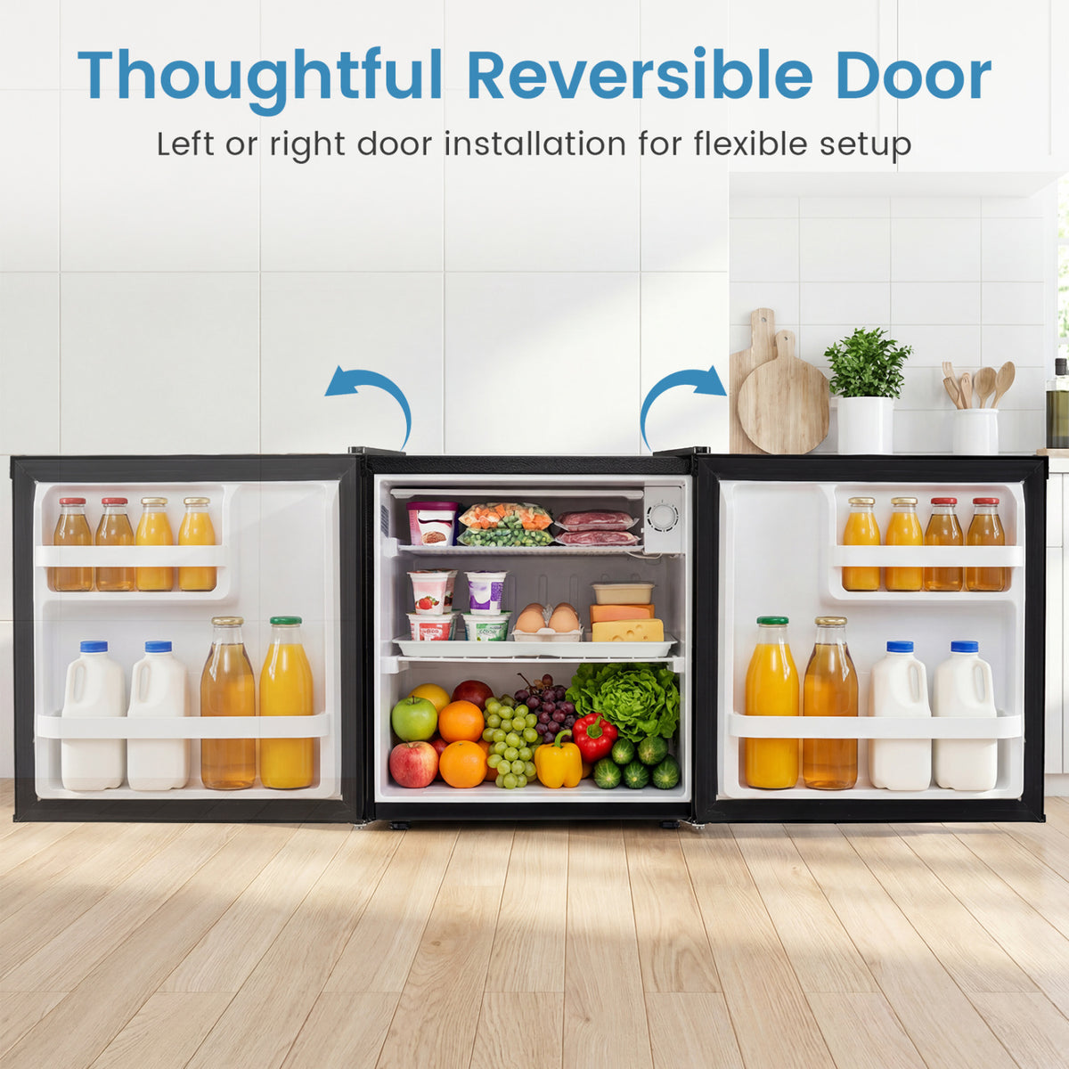 Compact Mini Fridge with 7-Level Adjustable Thermostat-Black