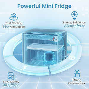 Compact Mini Fridge with 7-Level Adjustable Thermostat-Black