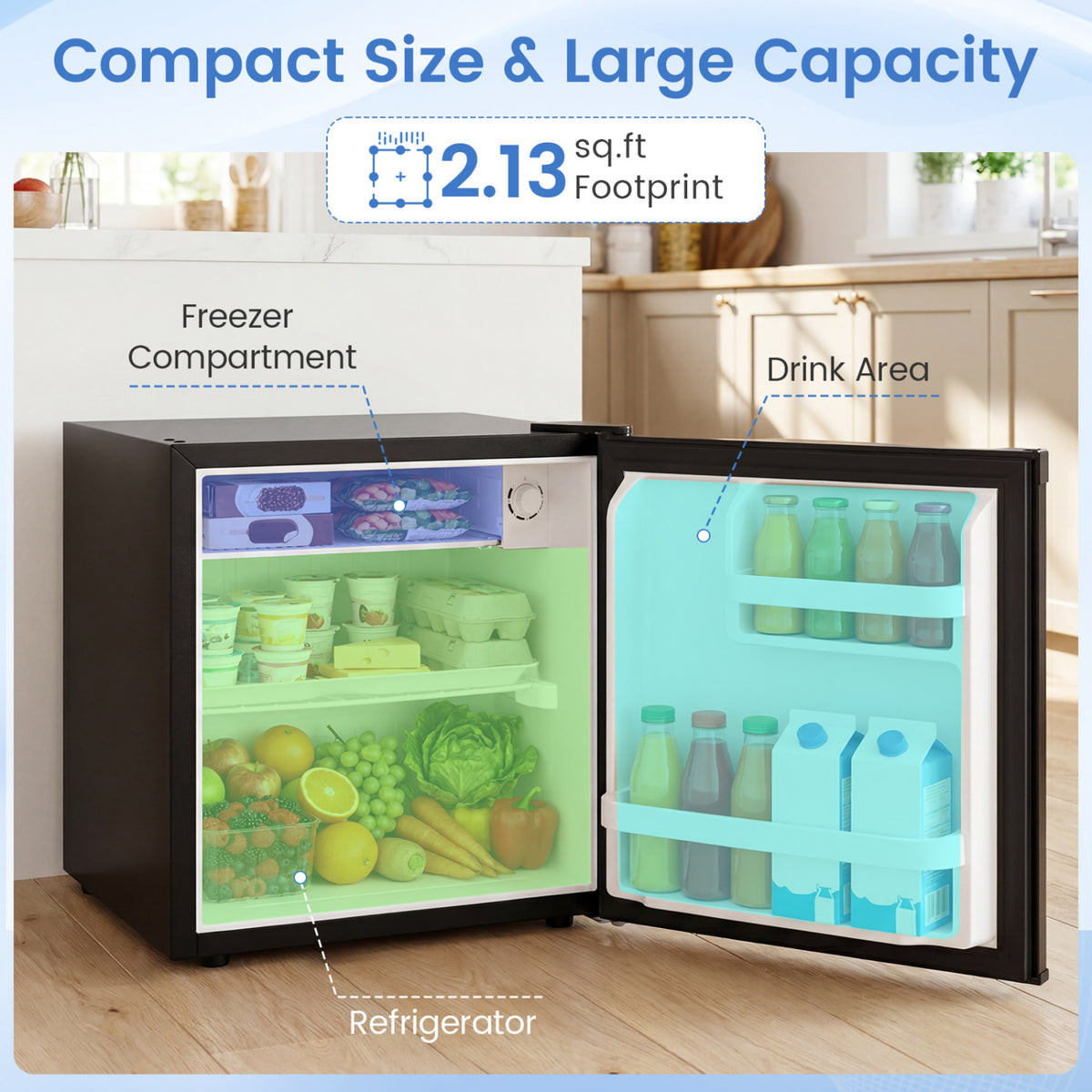 Compact Mini Fridge with 7-Level Adjustable Thermostat-Silver