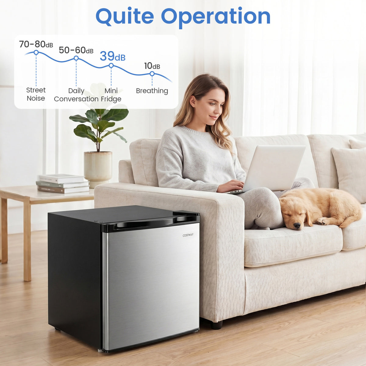 Compact Mini Fridge with 7-Level Adjustable Thermostat-Silver