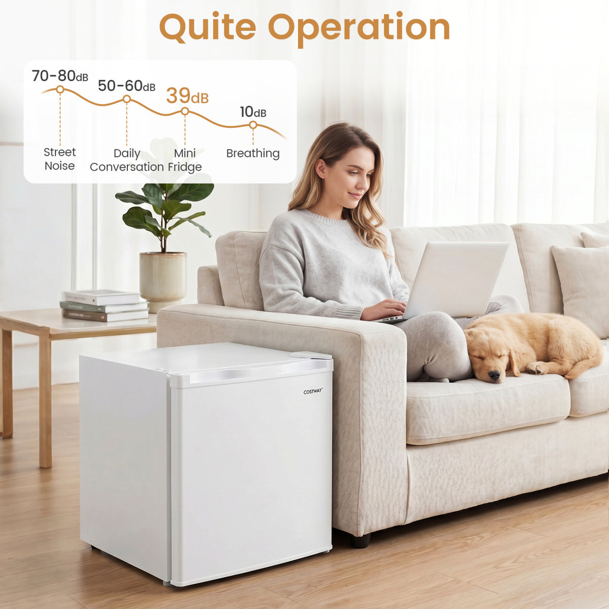 Compact Mini Fridge with 7-Level Adjustable Thermostat-White