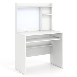 Compact Office Computer Desk with Hutch Magnetic Whiteboard-White