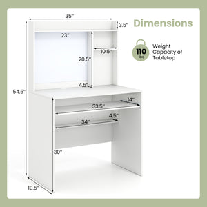 Compact Office Computer Desk with Hutch Magnetic Whiteboard-White