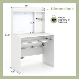 Compact Office Computer Desk with Hutch Magnetic Whiteboard-White