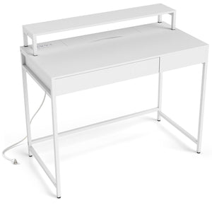 Compact Office Desk with Removable Monitor Shelf and Dual-use Drawer-White