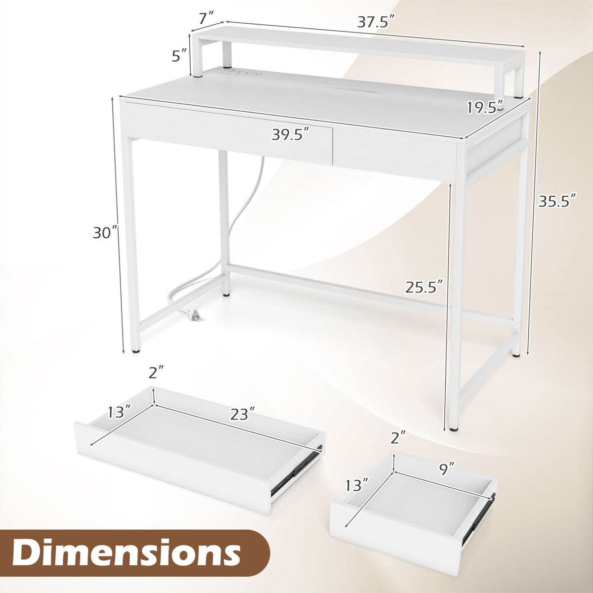 Compact Office Desk with Removable Monitor Shelf and Dual-use Drawer-White