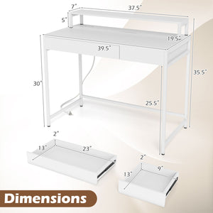 Compact Office Desk with Removable Monitor Shelf and Dual-use Drawer-White