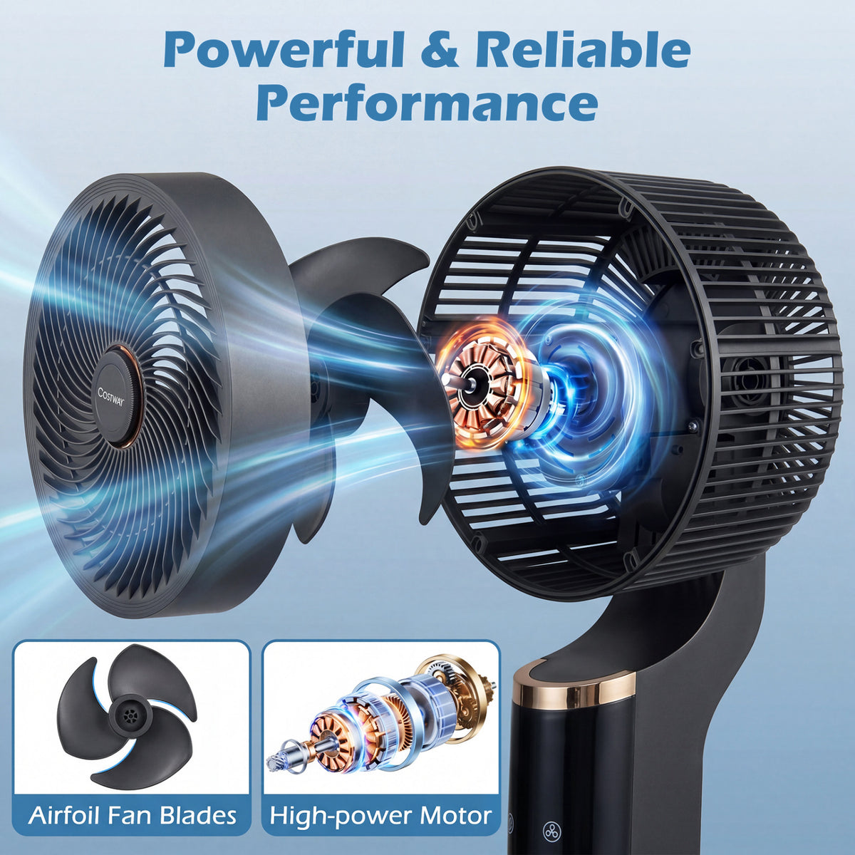Compact Oscillating Standing Fan with 70Â° Oscillation and 90Â° Tilt for Home Office-Black