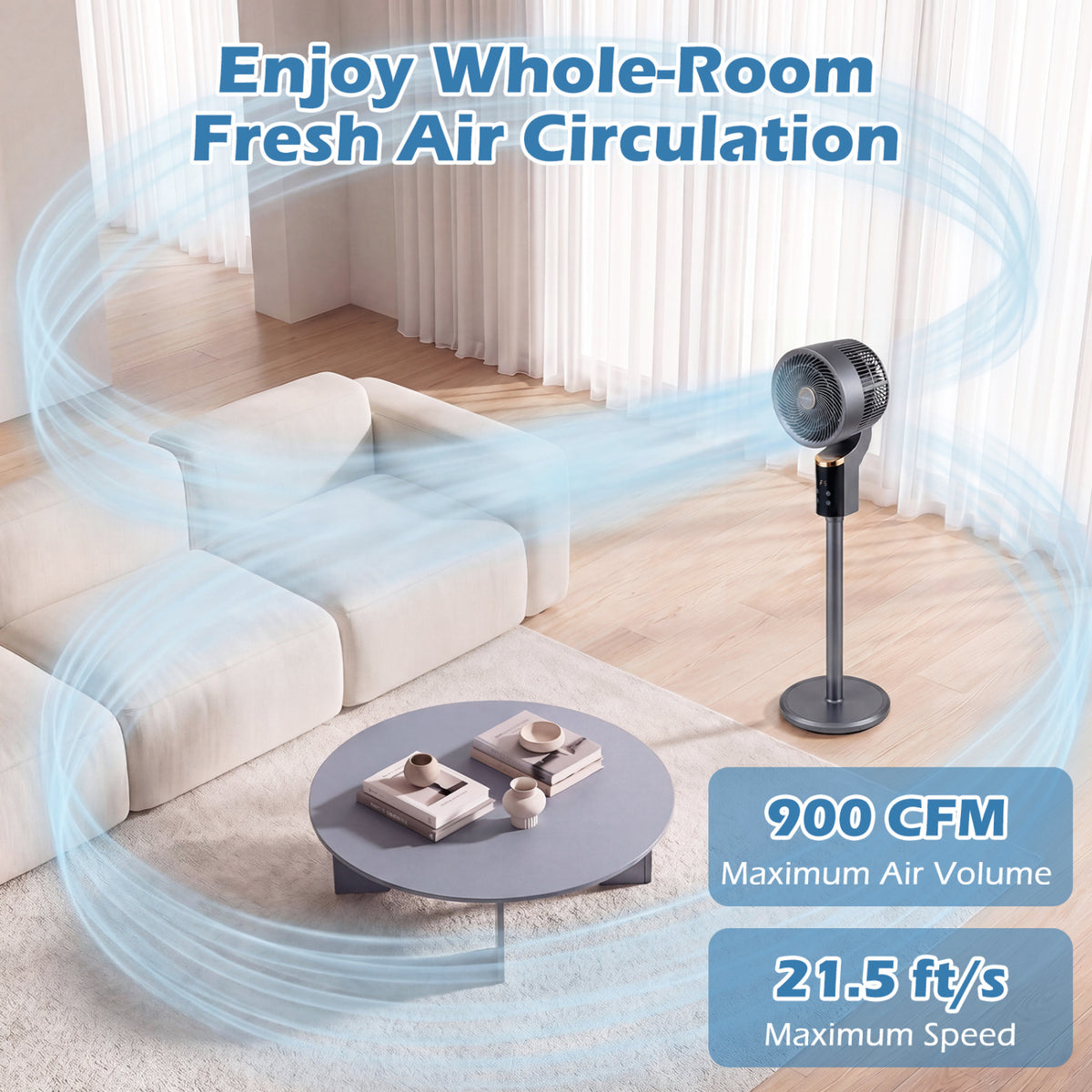 Compact Oscillating Standing Fan with 70Â° Oscillation and 90Â° Tilt for Home Office-Gray