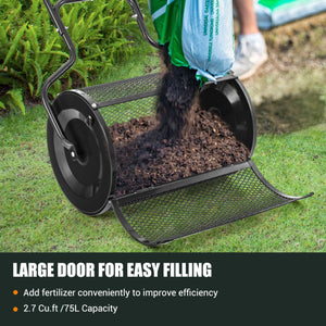 24  Peat Moss Spreader with Upgrade Side Latches and U-shape Handle-Black