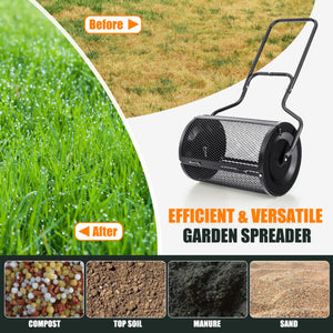 24  Peat Moss Spreader with Upgrade Side Latches and U-shape Handle-Black