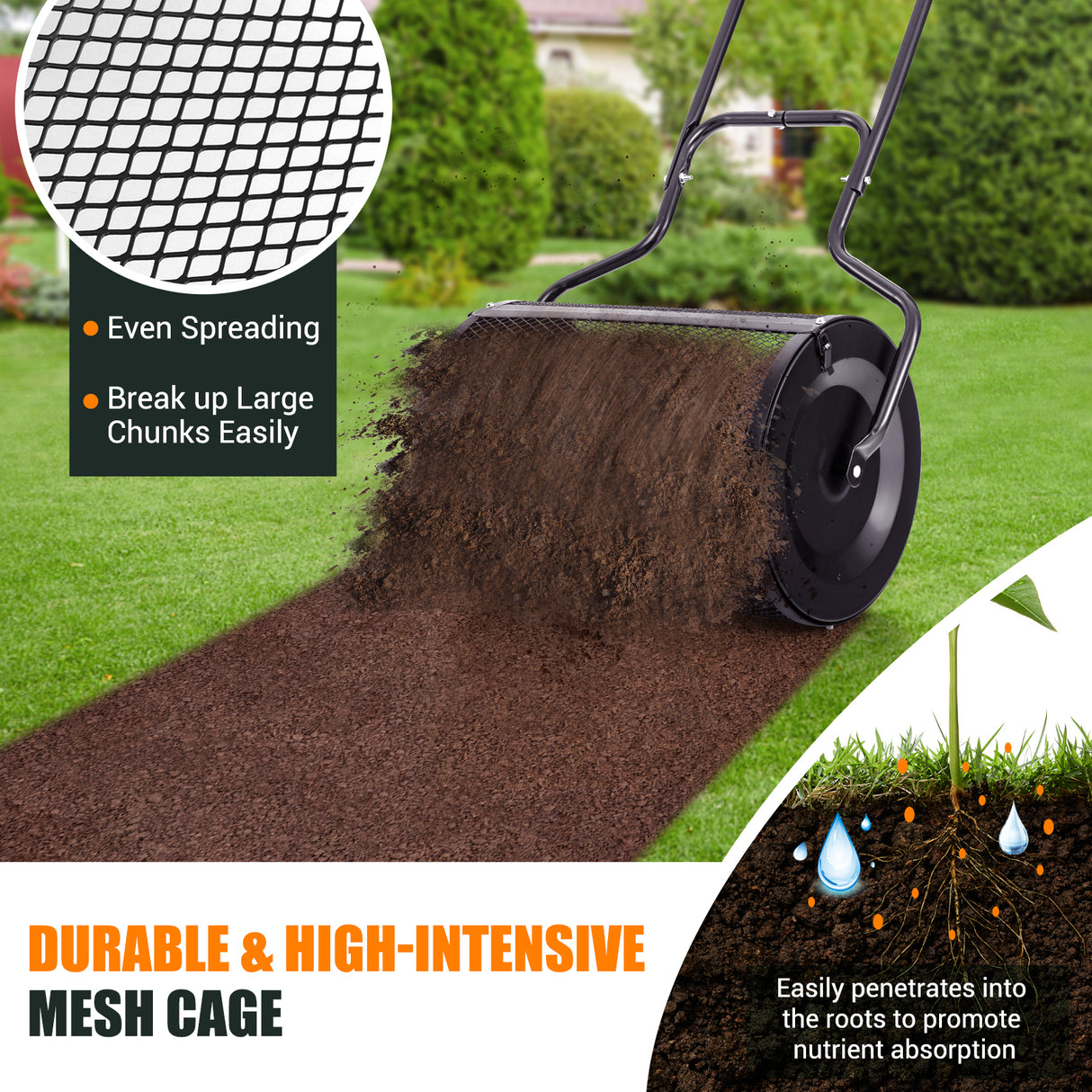 24  Peat Moss Spreader with Upgrade Side Latches and U-shape Handle-Black