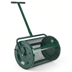 Compost Spreader 24 Inch Peat Moss Spreader Roller with Height-adjustable T-shape Handle-Green