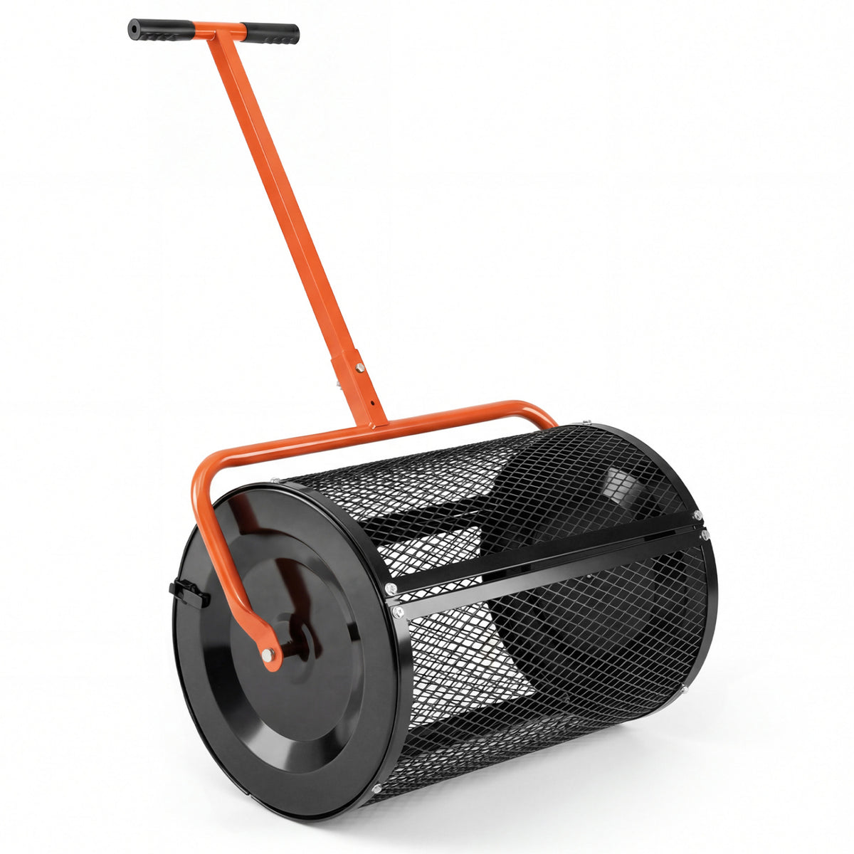 Compost Spreader 24 Inch Peat Moss Spreader Roller with Height-adjustable T-shape Handle-Orange