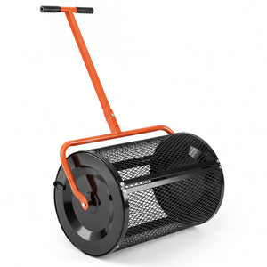 Compost Spreader 24 Inch Peat Moss Spreader Roller with Height-adjustable T-shape Handle-Orange
