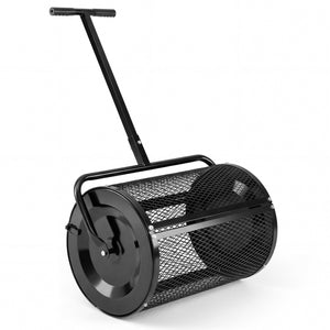 Compost Spreader 24 Inch Peat Moss Spreader Roller with Height-adjustable T-shape Handle-Black