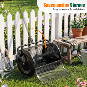 Compost Spreader 24 Inch Peat Moss Spreader Roller with Height-adjustable T-shape Handle-Black