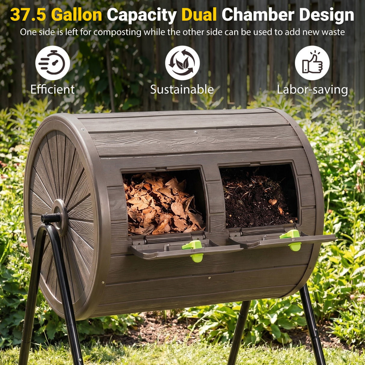 Compost Tumbler 37.5 Gallon Large Outdoor Compost Bin-Coffee