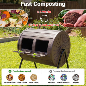 Compost Tumbler 37.5 Gallon Large Outdoor Compost Bin-Coffee